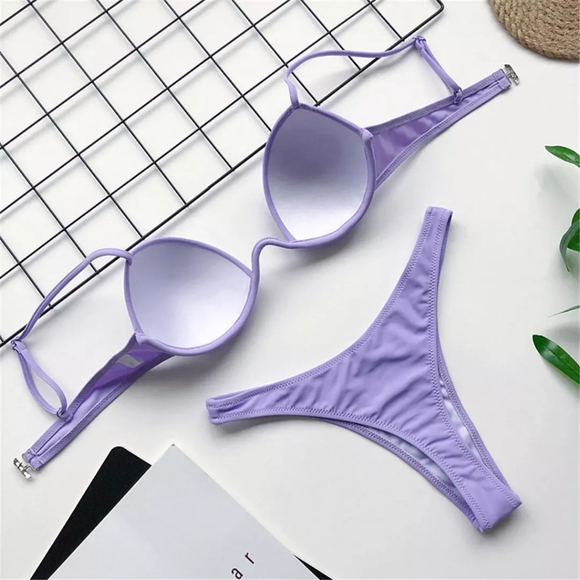 Purple Underwire Bikini Set with High Cut Legs - Picture 5 of 8